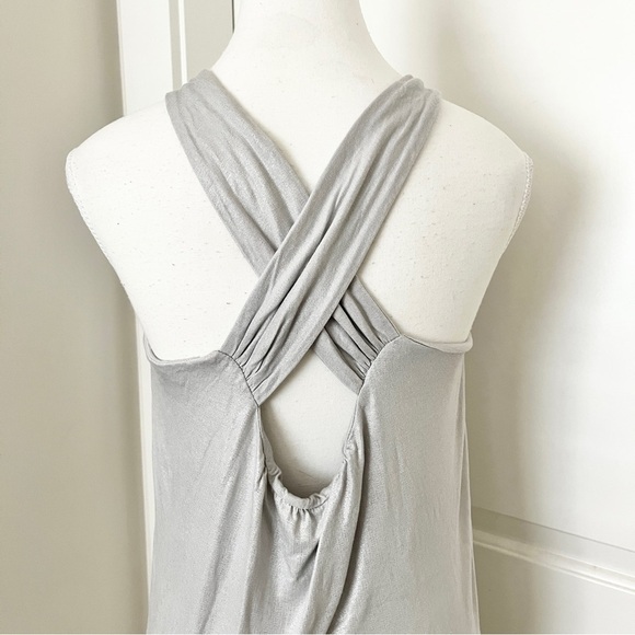 French Connection Mod Silver Halter Glam Boho Blouse w/ Beaded Detail – Medium - Picture 5 of 11